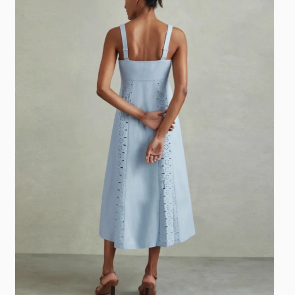 BEST REISS Clarice Broderie Midi Dress - Light Blue Spring Party Wedding Linen - Picture 3 of 10